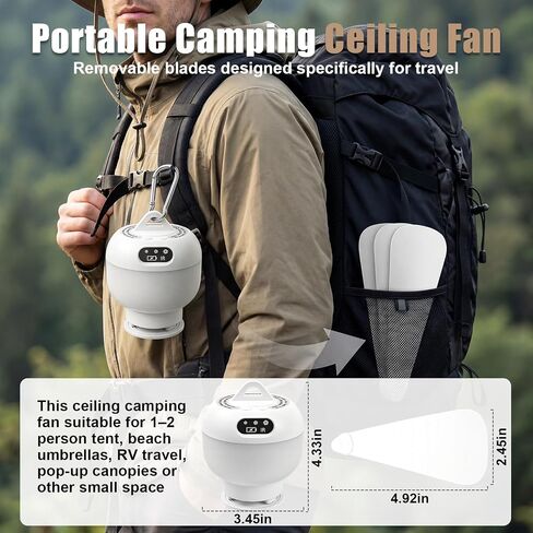 Camping Fan with Light & Remote, Portable Ceiling Fan Wireless Rechargeable Tent Fan with 4 Speeds,3 Light Modes,Timer, Battery Powered Fan for Tents, Canopy, Beach, RV, Car, Camper & Outdoor in Kuwait
