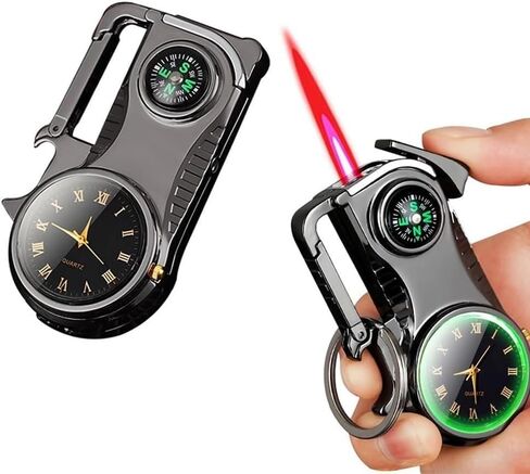 Clock Dial Keychain Lighter, Metal Torch Lighter, Cool Lighter,Multifunctional Lighter With Compass， Red Flame Refillable Butane Lighter Adjustable Flame With Clock Dial for Camping Grill Fireplace Ca in Kuwait