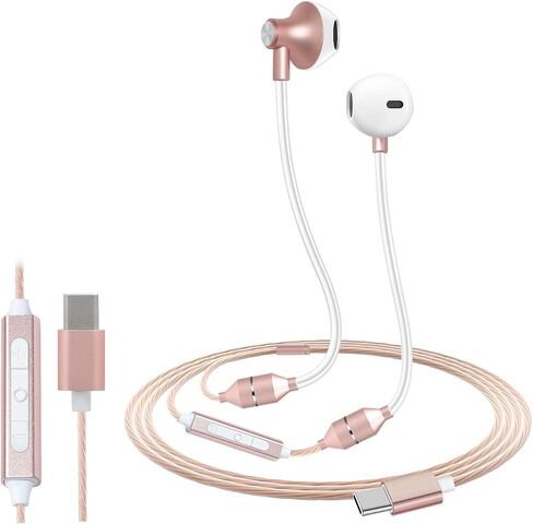 ibrain Type C Air Tube Headphones USB C EMF Free Earbuds Air Tube Earbuds with Microphone Anti EMF Airtube Headsets in-Ear Earphones for Safe Listening - Rose Gold in Kuwait