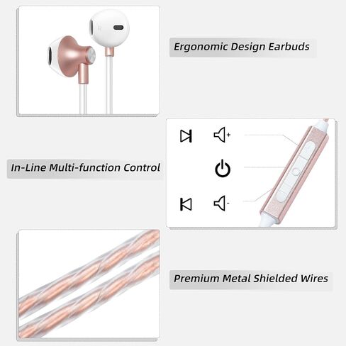 ibrain Type C Air Tube Headphones USB C EMF Free Earbuds Air Tube Earbuds with Microphone Anti EMF Airtube Headsets in-Ear Earphones for Safe Listening - Rose Gold in Kuwait