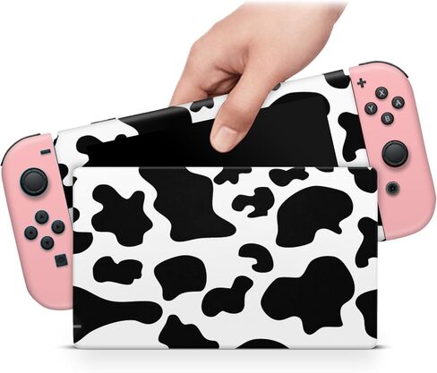 ZOOMHITSKINS Matte Skin Compatible with Switch, Pink Cow Print Pastel Kawaii Design, Durable 3M Vinyl Decal Wrap, Precision Fit, Bubble-Free, Made in USA in Saudi Arabia