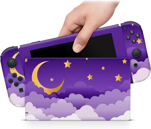 ZOOMHITSKINS Glitter Skin Compatible with Switch, Lavender Moon Cloud Star Kawaii Design, Durable 3M Vinyl Decal Wrap, Precision Fit, Bubble-Free, Made in USA in Saudi Arabia