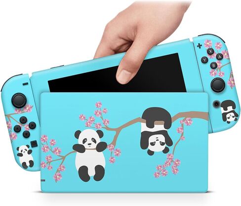 ZOOMHITSKINS Glitter Skin Compatible with Switch, Panda Cherry Blossom Cute Animal Design, Durable 3M Vinyl Decal Wrap, Precision Fit, Bubble-Free, Made in USA in Saudi Arabia