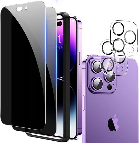 Fotbor for [2+2 Pack] iPhone 14 Pro Max Privacy Screen Protector with Camera Lens Protector, Privacy Screen with Easy Installation Kit, Anti Spy Private Tempered Glass Film 6.7 Inch in Kuwait