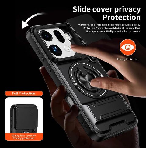 Compatible with Oppo Find X9 Pro Case [with 2*Screen Protector][2-in-1 Slide Camera Cover, Magnetic Kickstand Design][Shockproof Phone case] Black in Saudi Arabia