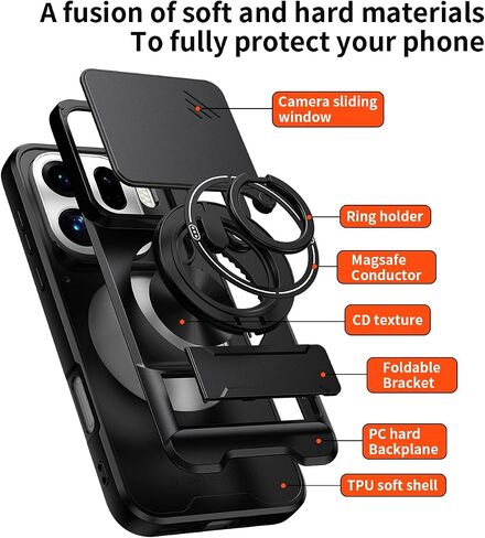 Compatible with Oppo Find X9 Pro Case [with 2*Screen Protector][2-in-1 Slide Camera Cover, Magnetic Kickstand Design][Shockproof Phone case] Black in Saudi Arabia