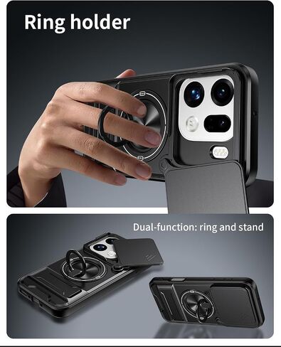 Compatible with Oppo Find X9 Pro Case [with 2*Screen Protector][2-in-1 Slide Camera Cover, Magnetic Kickstand Design][Shockproof Phone case] Black in Saudi Arabia