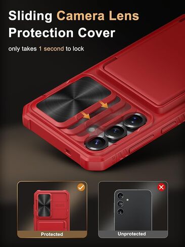 Vihibii for Samsung Galaxy S25+ Plus Case with Card Holder (4 Cards), [RFID Blocking] & Slide Camera Cover, Military Grade Drop Protection, Rugged Wallet Case for Galaxy S25+ Plus 6.7" 5g, Red in Kuwait