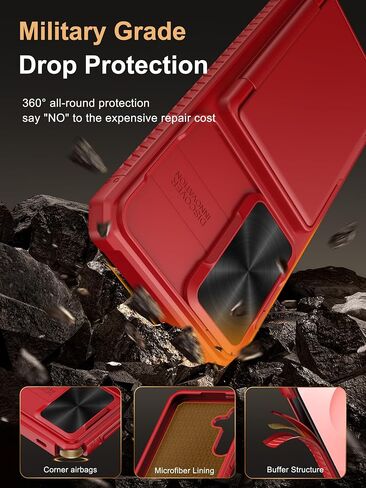 Vihibii for Samsung Galaxy S25+ Plus Case with Card Holder (4 Cards), [RFID Blocking] & Slide Camera Cover, Military Grade Drop Protection, Rugged Wallet Case for Galaxy S25+ Plus 6.7" 5g, Red in Kuwait