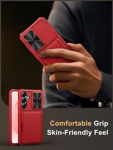 Vihibii for Samsung Galaxy S25+ Plus Case with Card Holder (4 Cards), [RFID Blocking] & Slide Camera Cover, Military Grade Drop Protection, Rugged Wallet Case for Galaxy S25+ Plus 6.7" 5g, Red in Kuwait