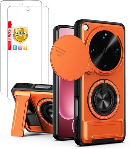 Compatible with Oppo Find X9 Ultra Case [with 2*Screen Protector][2-in-1 Slide Camera Cover, Magnetic Kickstand Design][Shockproof Phone case] Orange in Saudi Arabia