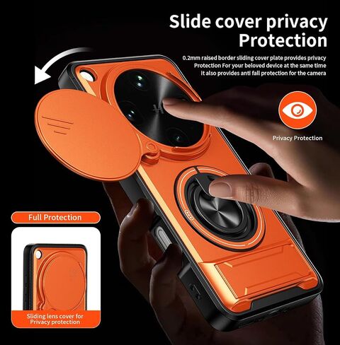 Compatible with Oppo Find X9 Ultra Case [with 2*Screen Protector][2-in-1 Slide Camera Cover, Magnetic Kickstand Design][Shockproof Phone case] Orange in Saudi Arabia