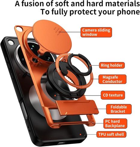 Compatible with Oppo Find X9 Ultra Case [with 2*Screen Protector][2-in-1 Slide Camera Cover, Magnetic Kickstand Design][Shockproof Phone case] Orange in Saudi Arabia