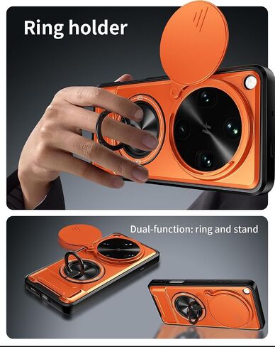 Compatible with Oppo Find X9 Ultra Case [with 2*Screen Protector][2-in-1 Slide Camera Cover, Magnetic Kickstand Design][Shockproof Phone case] Orange in Saudi Arabia