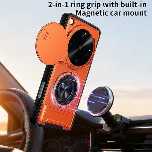 Compatible with Oppo Find X9 Ultra Case [with 2*Screen Protector][2-in-1 Slide Camera Cover, Magnetic Kickstand Design][Shockproof Phone case] Orange in Saudi Arabia