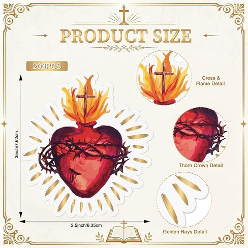 200 Pcs Sacred Heart Stickers Sacred Heart of Jesus Sticker Bulk in Saudi Arabia