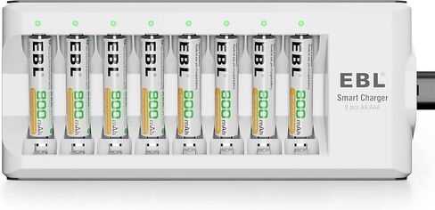 EBL Rechargeable AAA Batteries with Charger, 8 Pack of Triple A Batteries Rechargeable Battery 800mAh with Smart 8 Bay Battery Charger AA AAA in Saudi Arabia