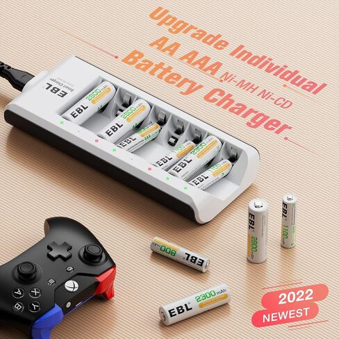 EBL Rechargeable AAA Batteries with Charger, 8 Pack of Triple A Batteries Rechargeable Battery 800mAh with Smart 8 Bay Battery Charger AA AAA in Saudi Arabia