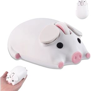 Cute Pig Shape Wireless Bluetooth Mouse,Silent Portable Ergonomic Optical Kawaii Cartoon Mice with 2.4G USB Receiver,1200DPI,for PC Laptop Computer Tablet MacBook,Gift for Kids Boys Girls Adults-White in Saudi Arabia