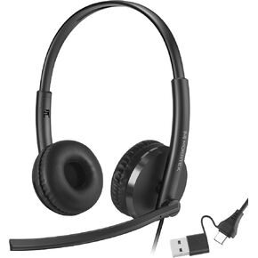 Wired USB Headset with Dual Microphones, Noise-reducing, On-Ear Headphones in-Line Volume & Mute Control, USB-A & USB-C Connectors for PC/Laptop/Chromebook (Not Suitable for iPhone and iPad) in Saudi Arabia