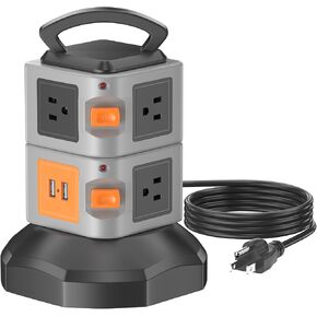Pink Tower Power Strip with Overload Protection | HITRENDS 8 AC Outlets + 4 USB Ports | 16AWG/ 6.5Ft Extension Cord with Multiple Outlets | Space-Saving Design for Office & Home(1250W, 1050J) in Kuwait