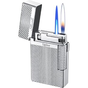 Dual Flame Torch Lighter, Silver, Refillable Butane Flip-Top with Diamond Textured Finish in Saudi Arabia