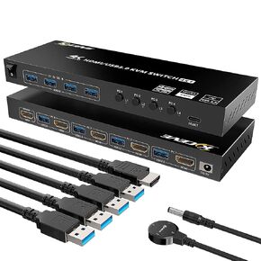 محول KVM لـ 3 شاشات 2 جهاز كمبيوتر، HDMI + DisplayPort شاشة ثلاثية KVM Switcher 8K@30 هرتز/4k@144 هرتز لجهازي كمبيوتر يشاركان 3 شاشات عرض و4 أجهزة USB 3.0 in Kuwait