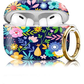 Compatiable with AirPod Pro 2nd/1st Generation Case,Lightweight & Durable Resistant Hard Case with Keychain,Stylish Design AirPod Case Cover for Women(Blue Flawers) in Saudi Arabia