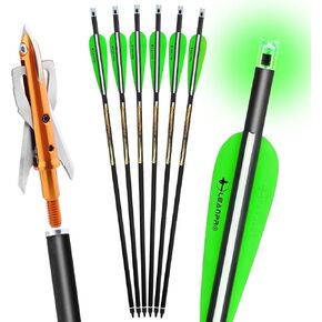 20 inch Crossbow Bolt Carbon Hunting Arrows with 100 Grain 2 Blade Mechanical Broadhead and 7.62mm Lighted Nocks in Kuwait