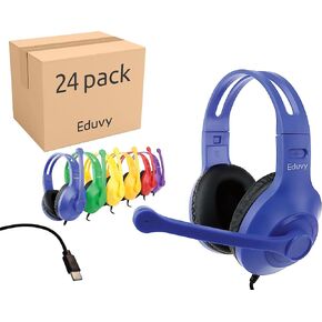 Bulk Type C Headphones for Classroom with Microphone. Heavy-Duty School Pack Wired Headphones for Students with Rotating Boom Mic. Fits USB C Ports on laptops and Tablets. (24 Pack Mixed Color) in Kuwait
