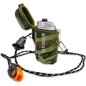 Survival Frog Tough Electric Lighter 2.0 - Waterproof & Windproof Lighters - Flameless Top-Facing Dual Arc Plasma, USB Rechargeable Built-in Flashlight, Camping, Survival Fire Starter (Camo) in Kuwait