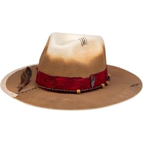RUEDIGER Vintage Wide Brim Fedora Hats 100% Wool Stiff Felt Hat Rancher Hat with Lightning Logo Handmade Distressed/Burned in Kuwait