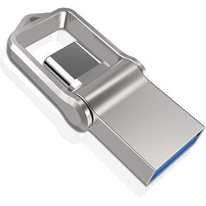 Type C USB Flash Drive 32GB, KALSAN 32GB 2 in 1 OTG Type C+ USB 3.0 Dual Drive Waterproof Memory Stick with Keychain Metal-Silver Color in Kuwait