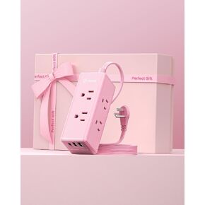 سلك تمديد أرجواني بطول 15 قدم، سلك طويل لقطاع الطاقة من هونيزر، 6 منافذ و3 منافذ USB (1 USB-C)، لطيف، شريط طاقة لسطح المكتب لملحقات مكتب المنزل والمكتب in Kuwait