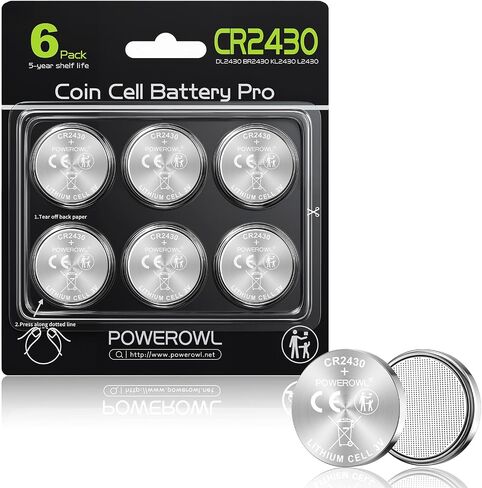 بطارية POWEROWL CR2430 (6 عبوات) بطاريات ليثيوم 3 فولت، مانعة للتسرب، تدوم طويلاً Cr 2430 in Kuwait