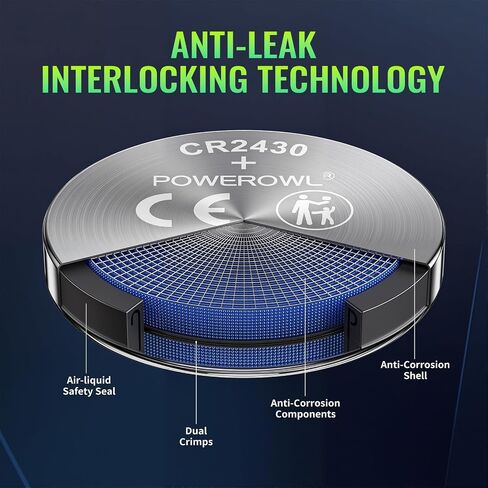 بطارية POWEROWL CR2430 (6 عبوات) بطاريات ليثيوم 3 فولت، مانعة للتسرب، تدوم طويلاً Cr 2430 in Kuwait