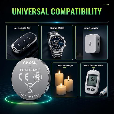 بطارية POWEROWL CR2430 (6 عبوات) بطاريات ليثيوم 3 فولت، مانعة للتسرب، تدوم طويلاً Cr 2430 in Kuwait