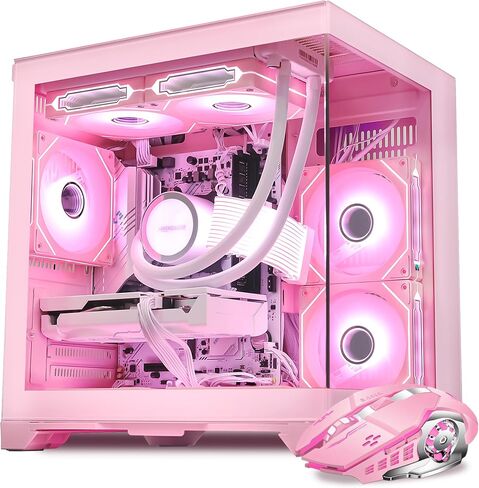 Pink RGB Prebuilt Gaming Desktop PC, AMD Ryzen 7 5700X 3.4GHz, GeForce RTX 5060 8GB, 32GB DDR4 RAM, 1TB PCIe SSD, ARGB Software, 240mm AIO, ARGB Software, Windows 11 Gaming Tower Computer in Saudi Arabia
