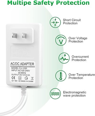 12V 3A Power Supply AC Adapter 36W AC 100V-240V to DC 12V 3A Power Cord in Kuwait
