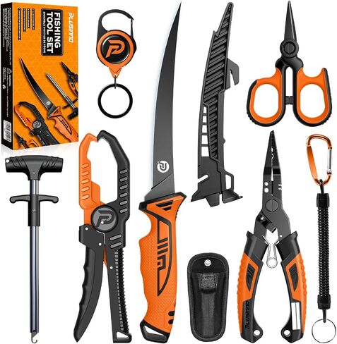 PLUSINNO Fishing Gear, Fishing Tools Kit, 7pcs Fishing Accessories, Corrosion Resistant Fishing Pliers, Fish Knife, Fish Lip Gripper, Fishing Gifts for Men in Kuwait