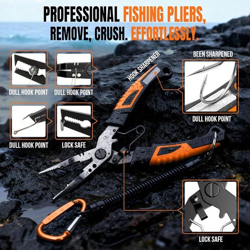 PLUSINNO Fishing Gear, Fishing Tools Kit, 7pcs Fishing Accessories, Corrosion Resistant Fishing Pliers, Fish Knife, Fish Lip Gripper, Fishing Gifts for Men in Kuwait