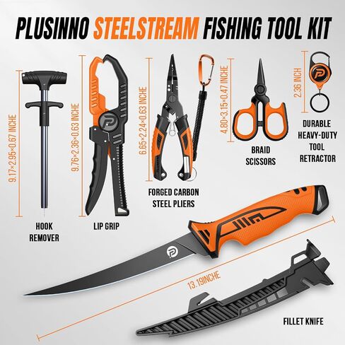 PLUSINNO Fishing Gear, Fishing Tools Kit, 7pcs Fishing Accessories, Corrosion Resistant Fishing Pliers, Fish Knife, Fish Lip Gripper, Fishing Gifts for Men in Kuwait