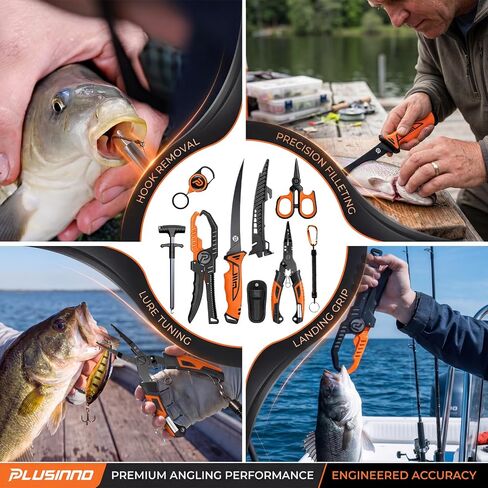 PLUSINNO Fishing Gear, Fishing Tools Kit, 7pcs Fishing Accessories, Corrosion Resistant Fishing Pliers, Fish Knife, Fish Lip Gripper, Fishing Gifts for Men in Kuwait