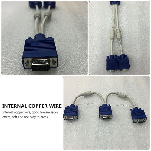 BESPORTBLE 2 Pcs Vga 1 to 2 Out Adapter Cable Male to Dual Female Splitter for Monitor and Tv Display 0. Vga Video Splitter Cable for Dual Screen Mirroring in Kuwait