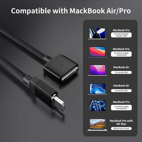 Aurioen USB-C to Magnetic 3 Cable 140W, 6.6ft Black for MacBook Pro/Air in Kuwait