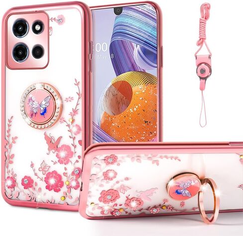 nancheng Soft TPU Case for Moto G 5G 2024/Motorola G Play 5G 2024 (6.6-inch), Shockproof Protective Cover with 360°Rotatable Ring Stand & Lanyard Glitter Phone Case for Women Girls Men - Silver in Kuwait