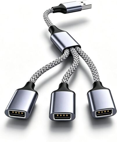 USB Hub, 3‑Port USB 2.0 OTG Splitter, 1‑to‑3 USB A Multi‑Port Adapter with Braided Cable, USB Expander for Laptop PC, Connect Flash Drive, Mouse, Keyboard, Game Controller in Saudi Arabia