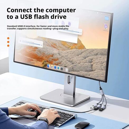 USB Hub, 3‑Port USB 2.0 OTG Splitter, 1‑to‑3 USB A Multi‑Port Adapter with Braided Cable, USB Expander for Laptop PC, Connect Flash Drive, Mouse, Keyboard, Game Controller in Saudi Arabia