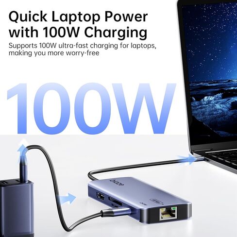 8-in-1 USB C Hub Adapter for MacBook, 4K60Hz HDMI, 100W PD Charging, USB 3.0, USB 2.0 * 2, SD/TF Card Reader, 100M Ethernet, 7 Ports Dongle for MacBook Pro/Air, iPad Pro, iPhone in Saudi Arabia