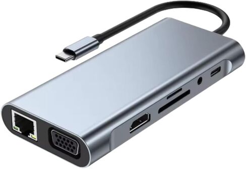 Docking Station 11 in 1 Type-C to HDMI USB C Multiport Adapter with 4xUSB, RJ45 100MB, VGA, 4K 30Hz, TF/SD Card, 3.5mm Audio, PD 100W USB Hub Splitter Adapter for PC Laptop in Saudi Arabia